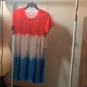 Faux Real Women's Red/White/Blue American Pop Short Sleeve Mini Dress M NWT